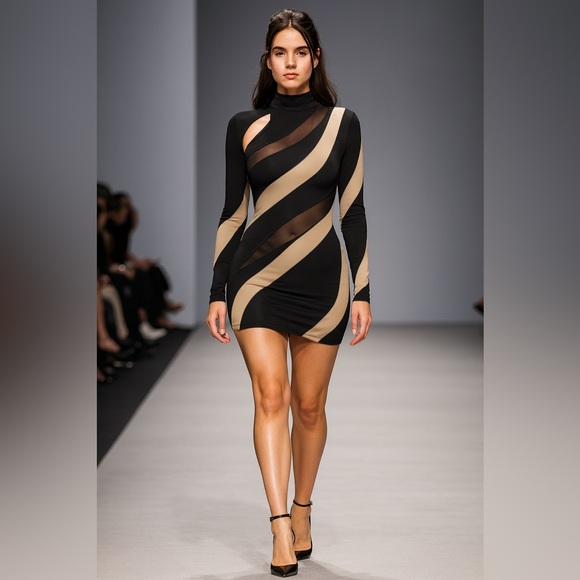 Nude Illusion Dress Chic Womenswear Elegance Lady Summer Comfort Evening - Picture 5 of 9